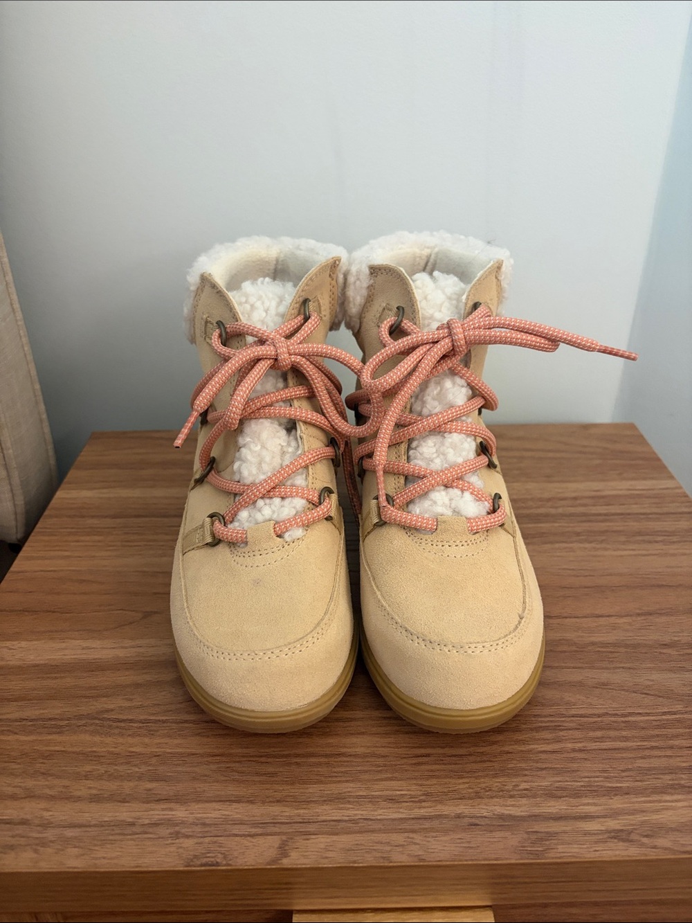 Sorel Tan Winter Boots with Pink Laces